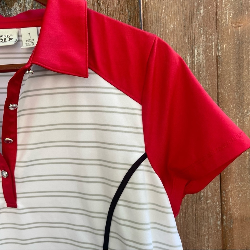 CHICOS ZENERGY GOLF Women’s Red White Striped Short Sleeve Polo Shirt Size 1X - Picture 4 of 11
